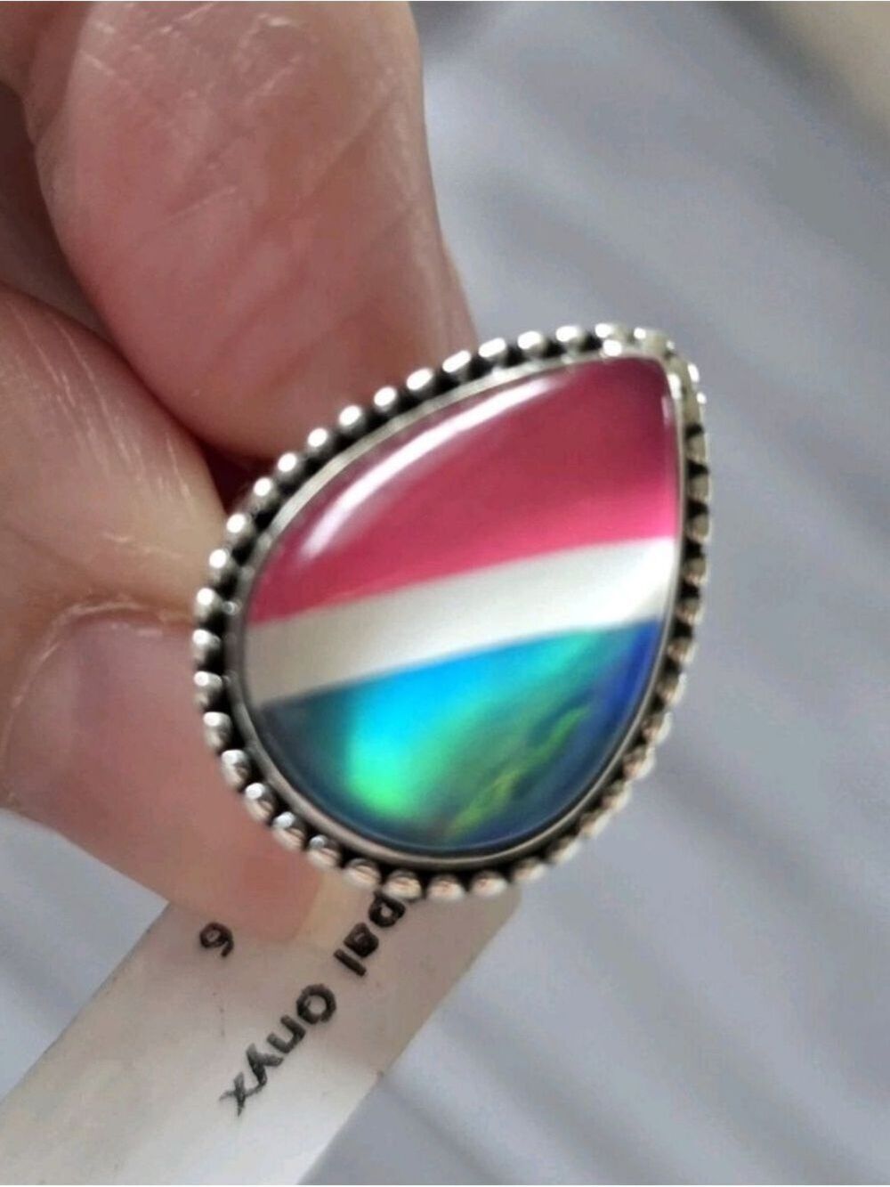 Aurora Opal Composite Ring Sterling Silver Southwestern